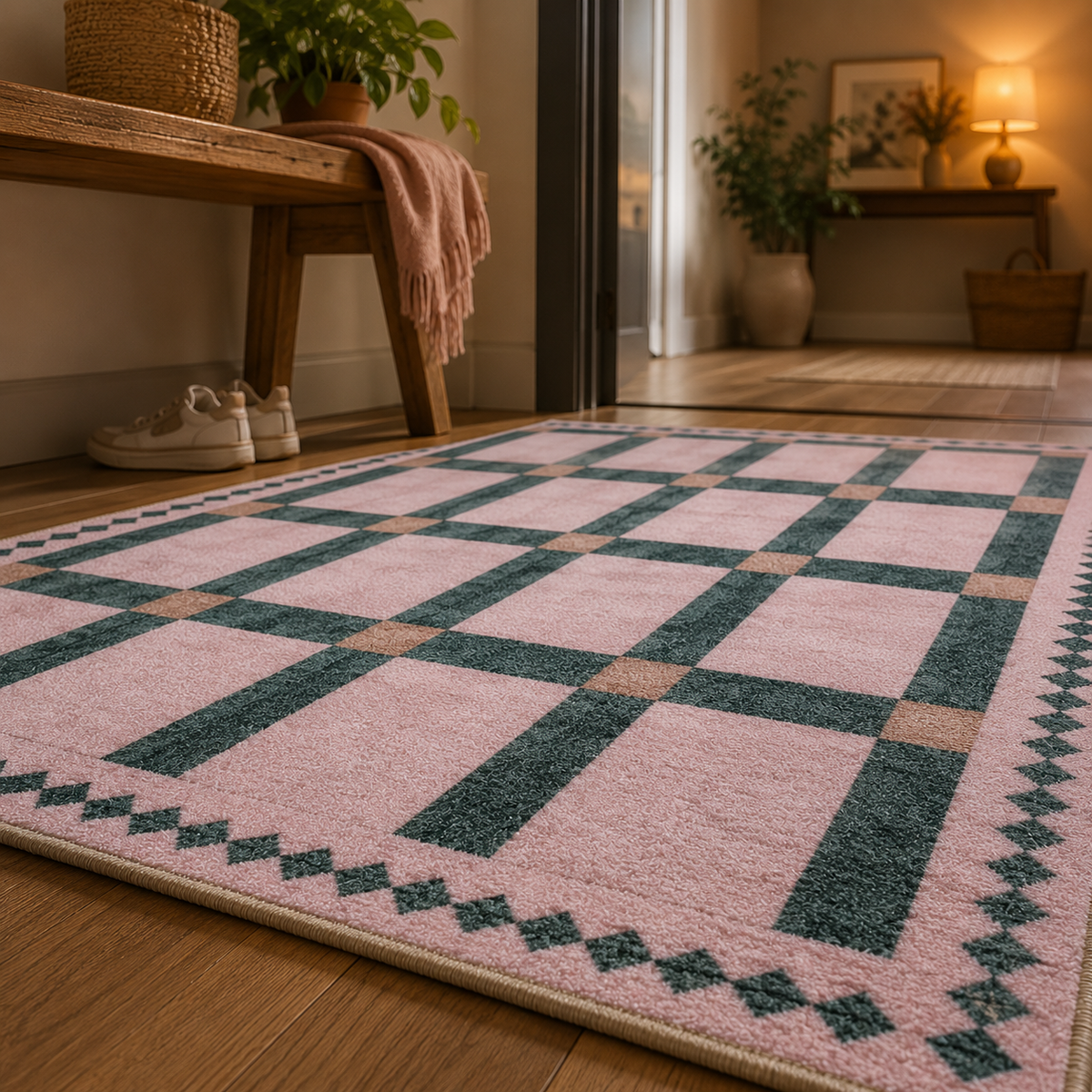 Tapis damier vert