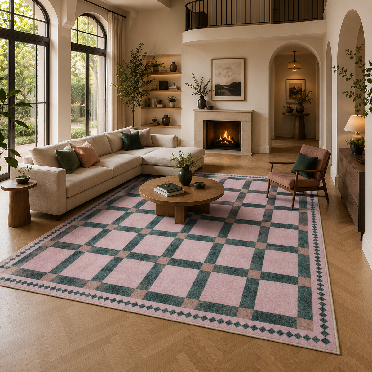Tapis damier vert