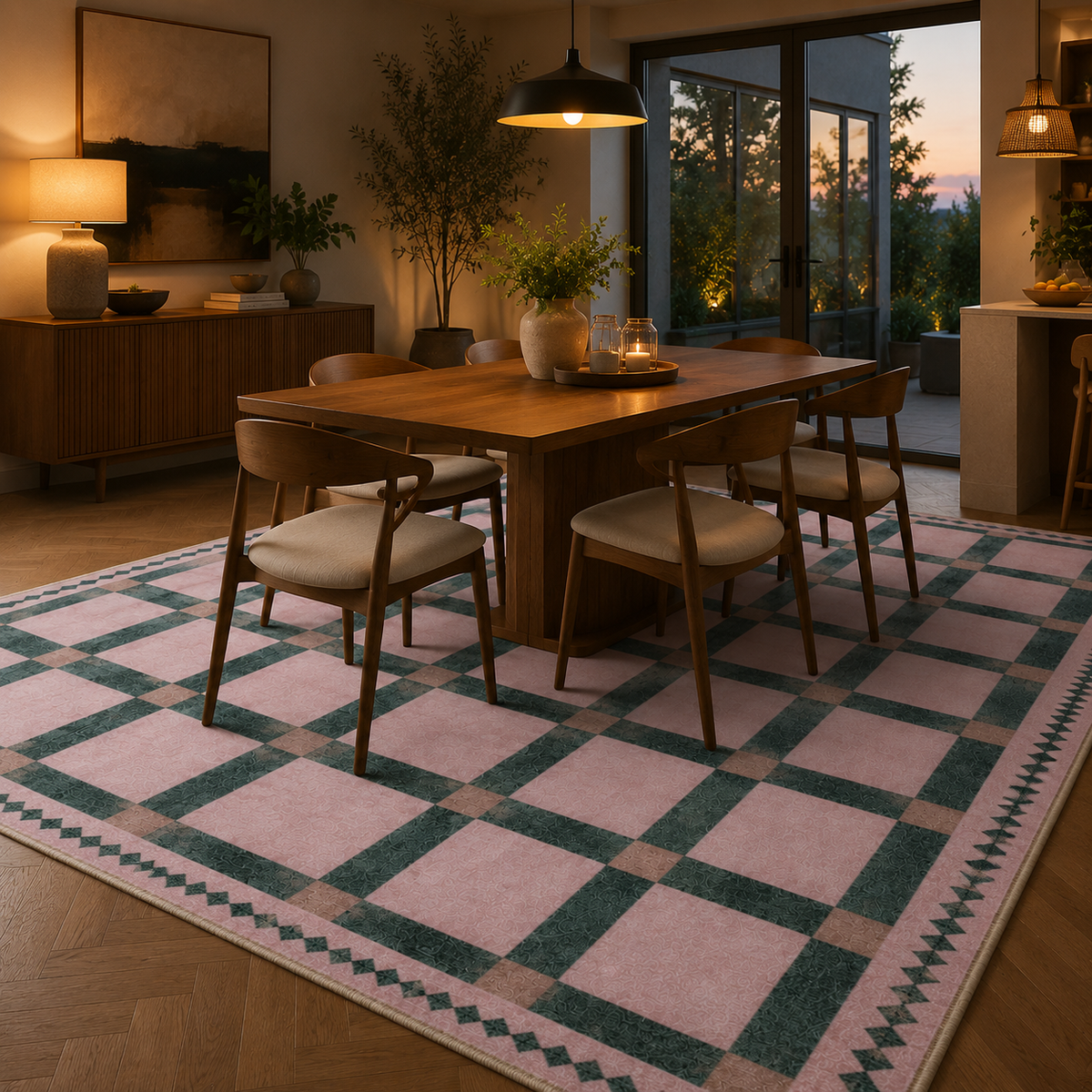 Tapis damier vert