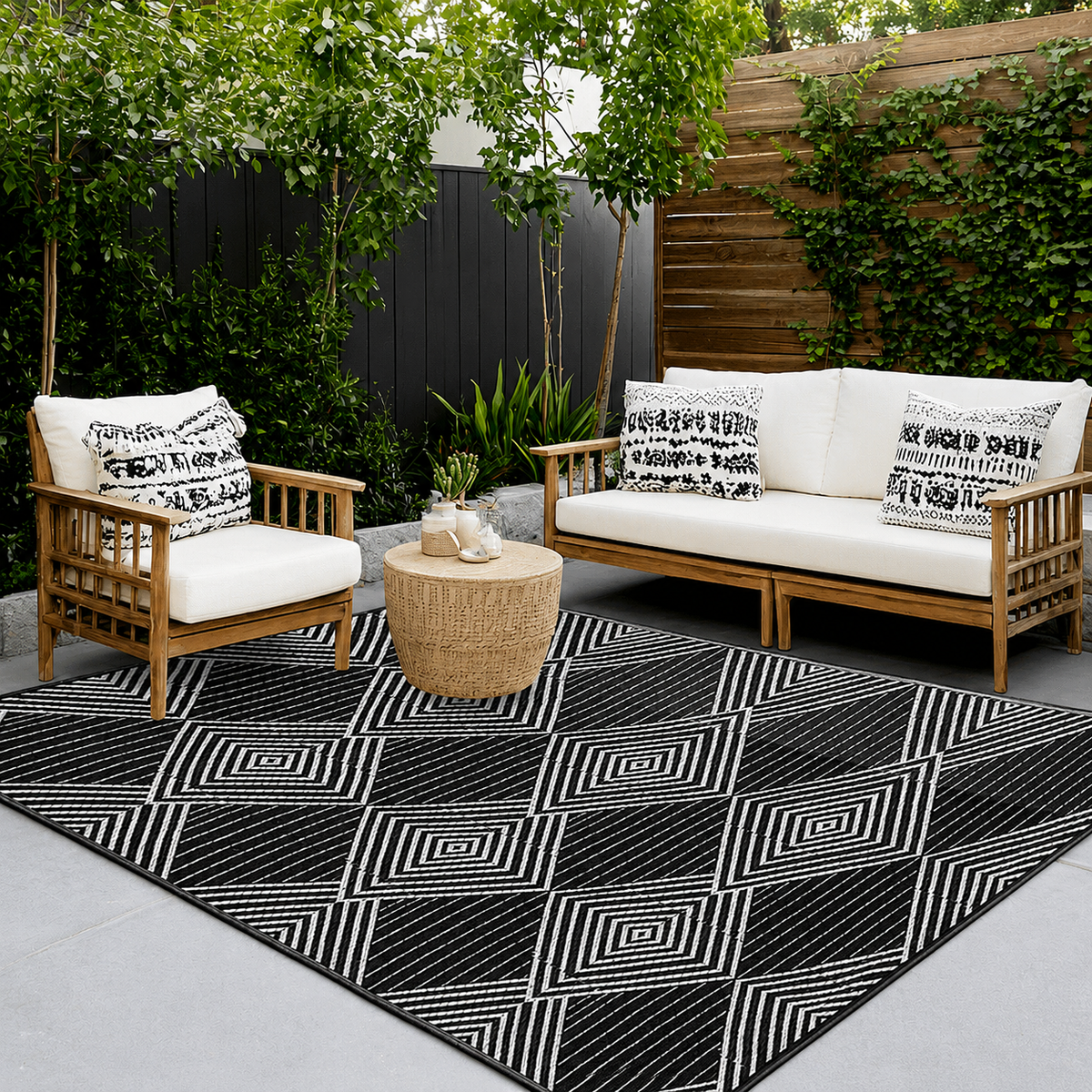 Tapis extérieur noir et blanc