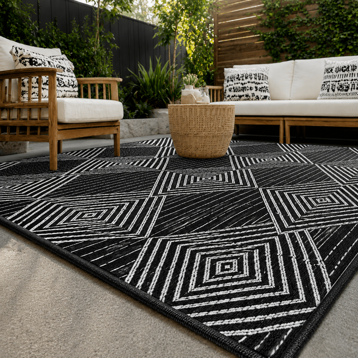 Tapis extérieur noir et blanc