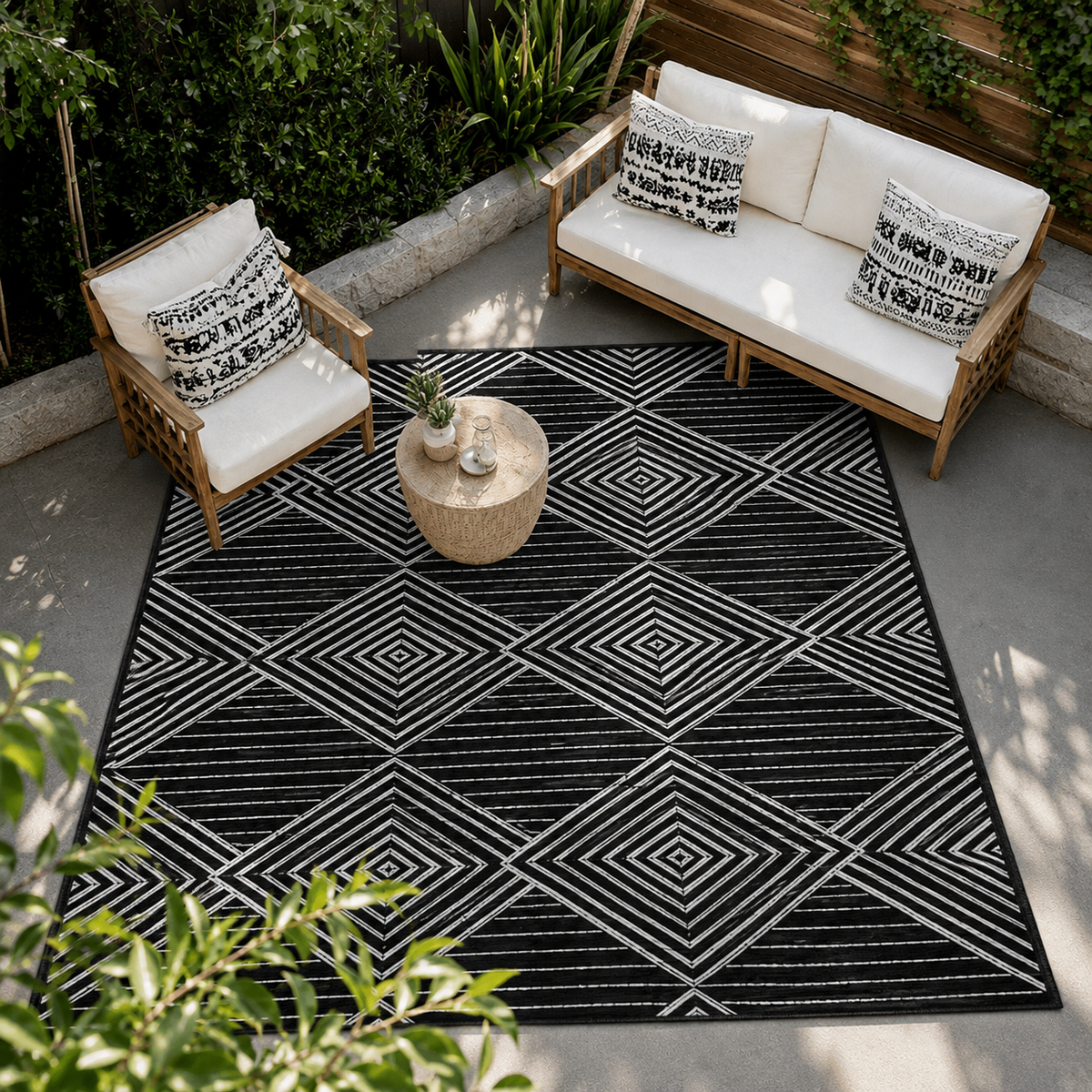 Tapis extérieur noir et blanc