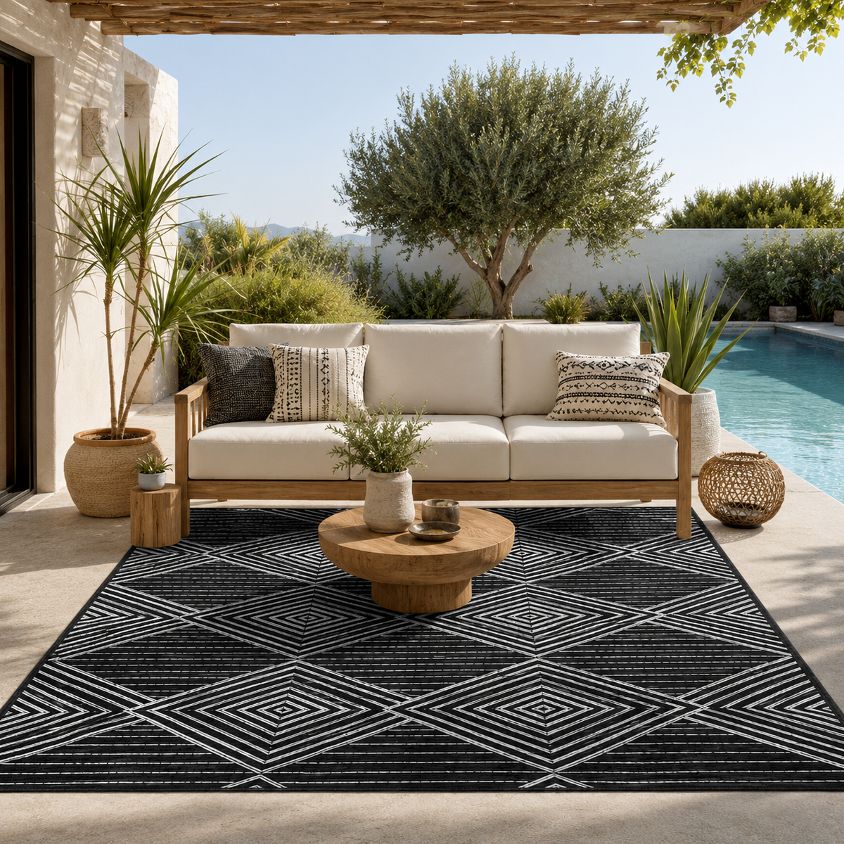 Tapis extérieur noir et blanc
