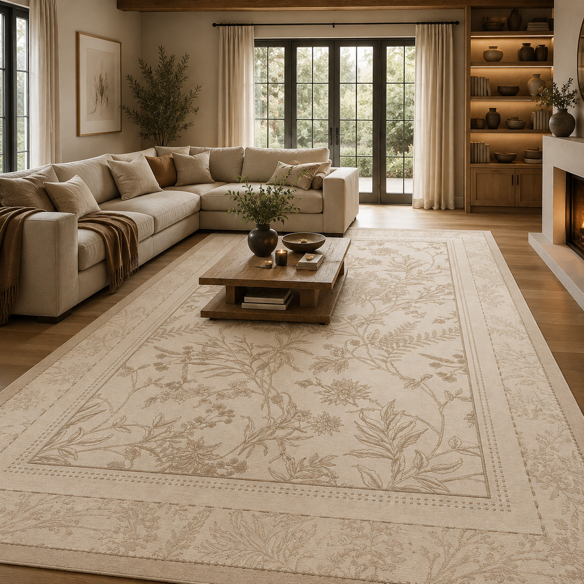 Tapis fleur crème