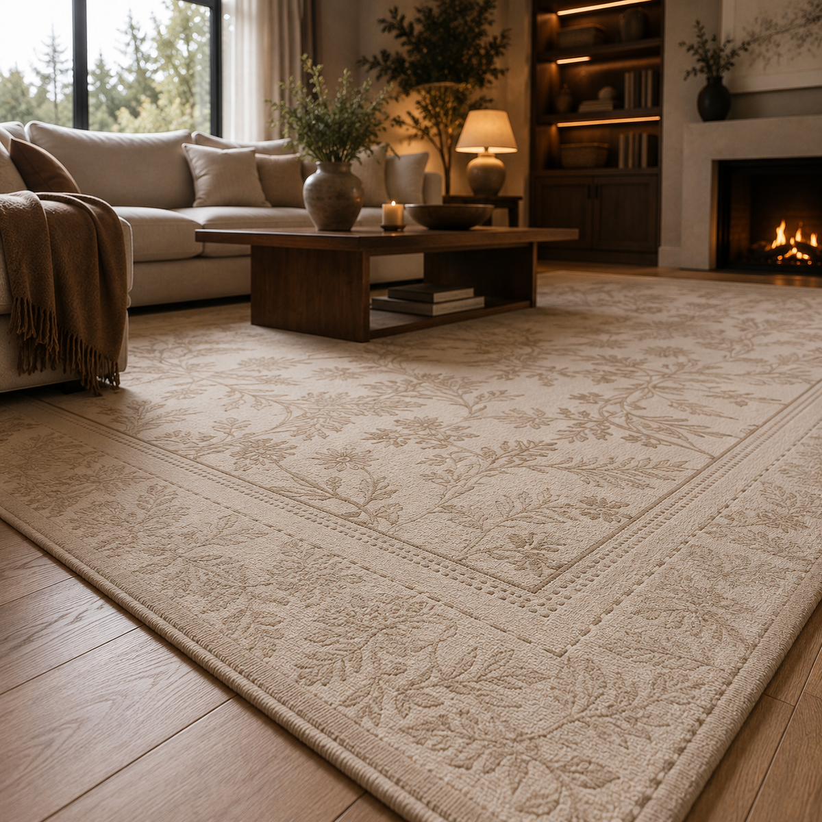Tapis fleur crème