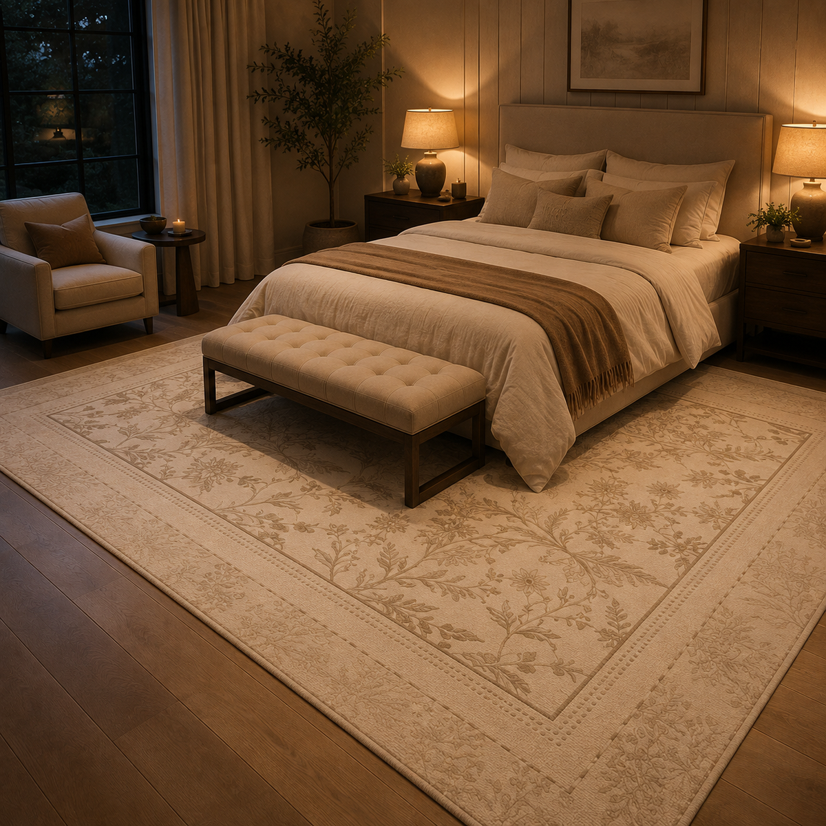 Tapis fleur crème