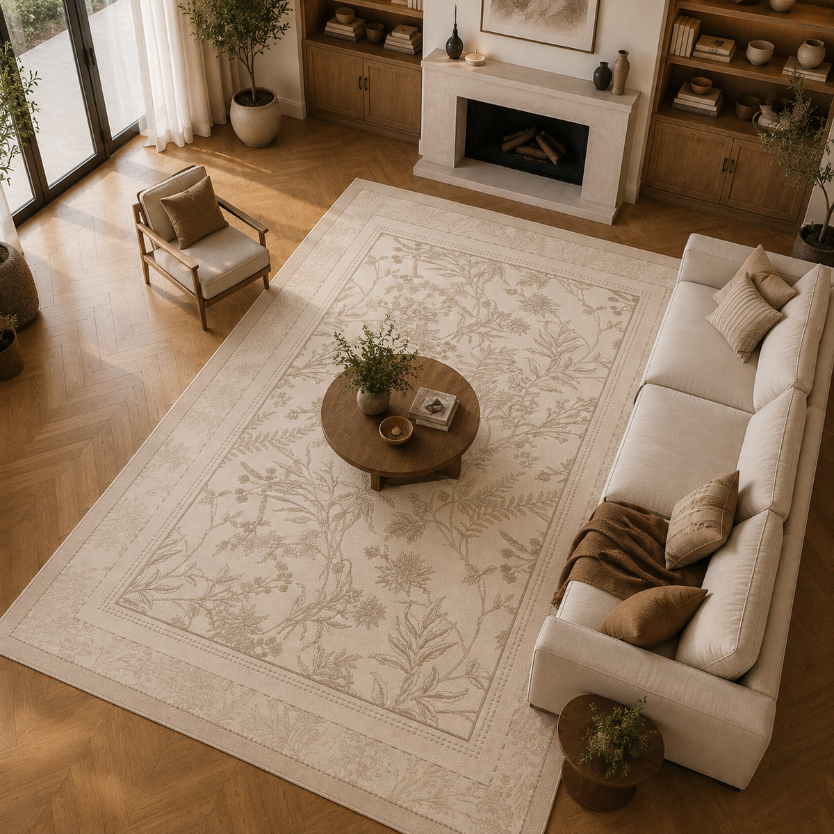 Tapis fleur crème