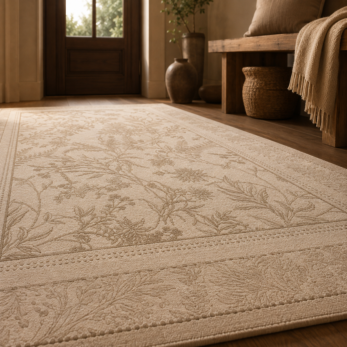 Tapis fleur crème