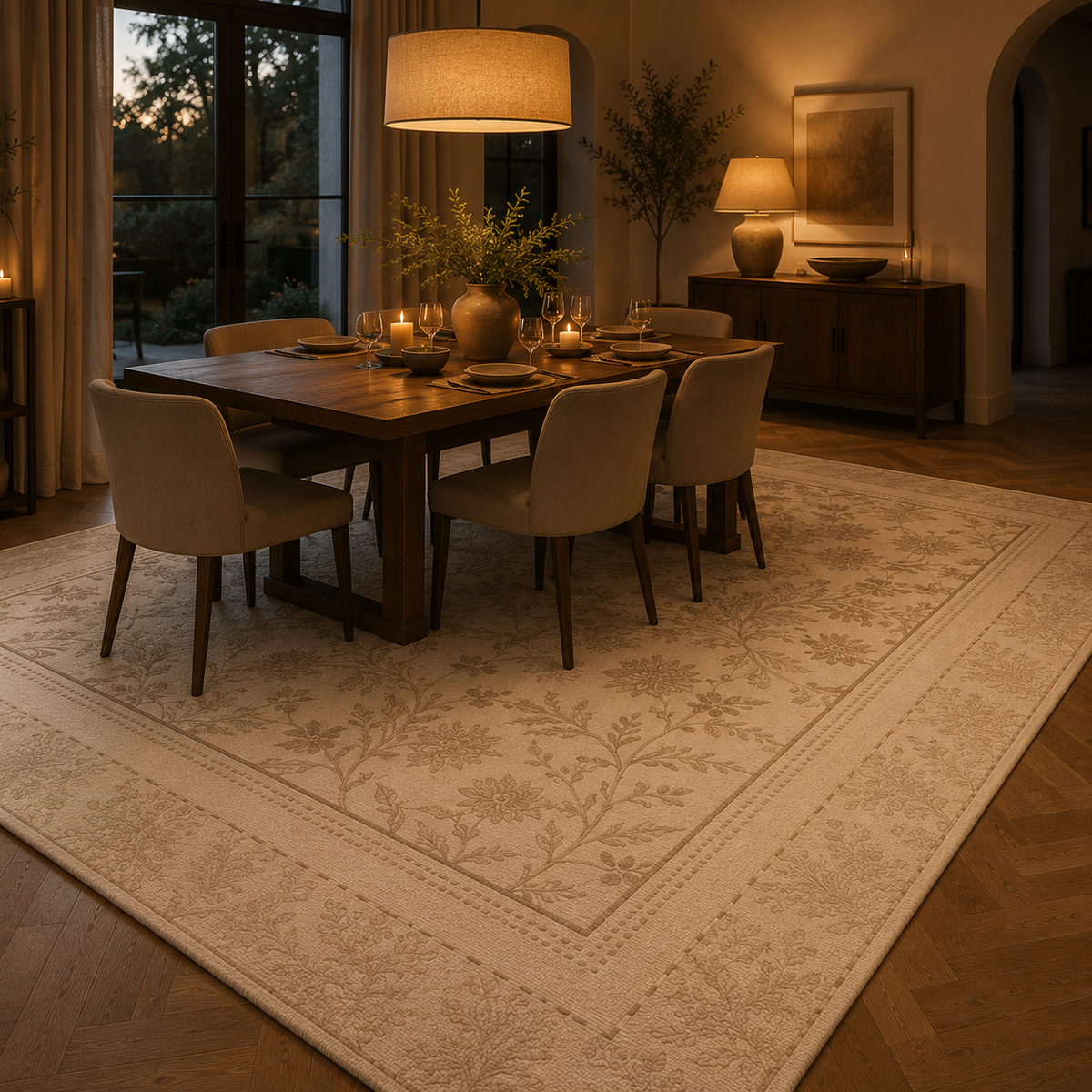 Tapis fleur crème