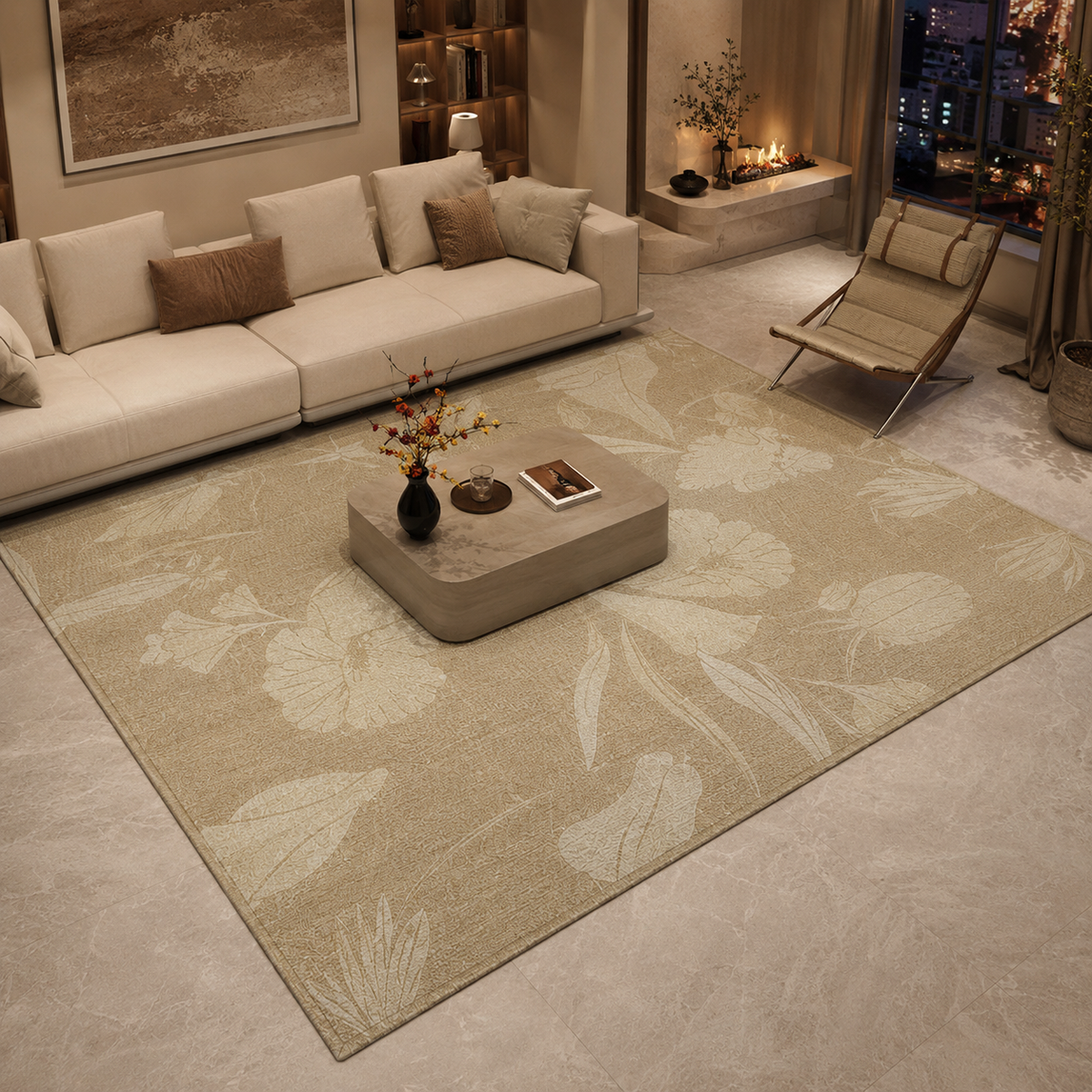 Tapis fleur beige