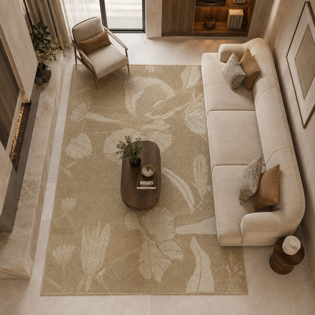 Tapis fleur beige