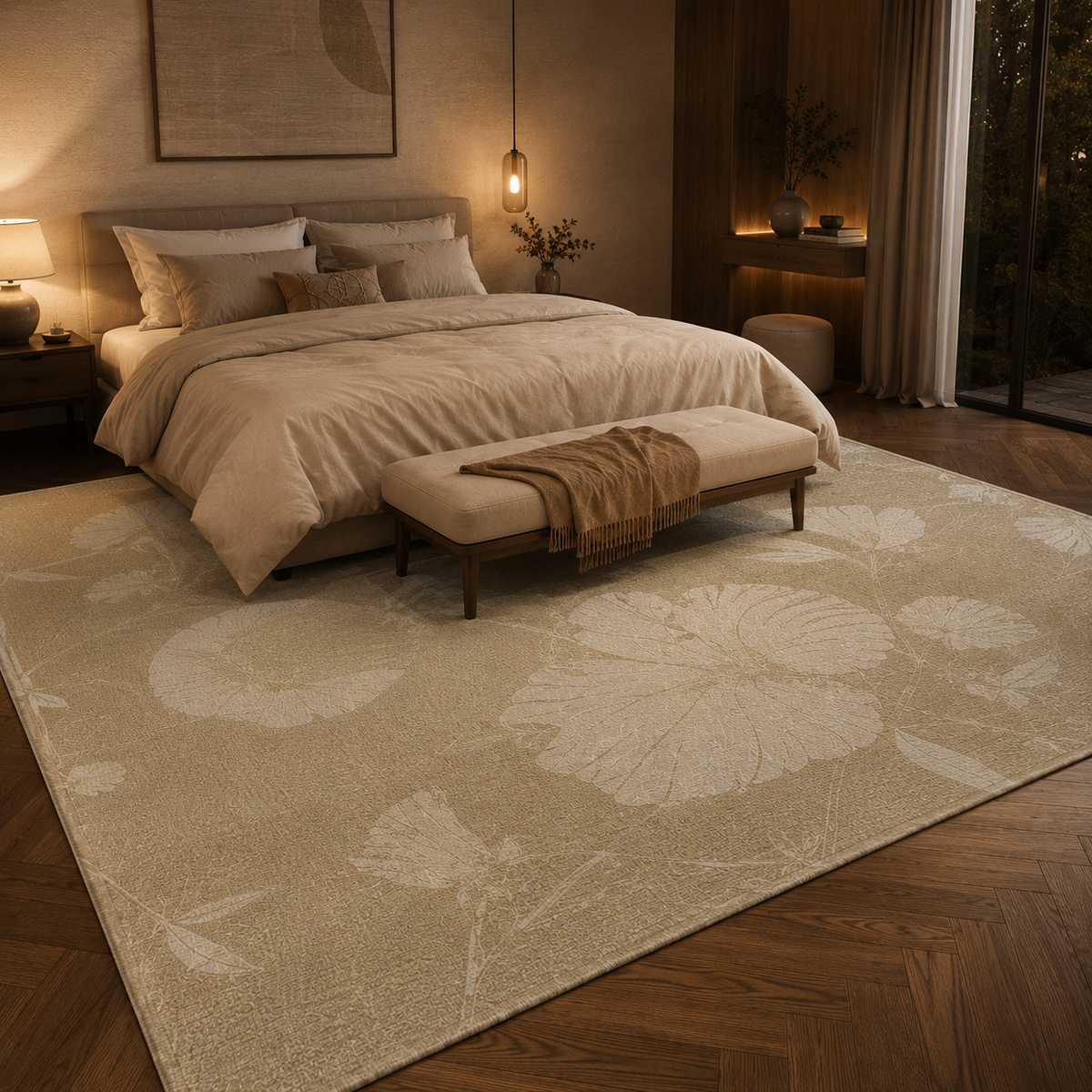 Tapis fleur beige