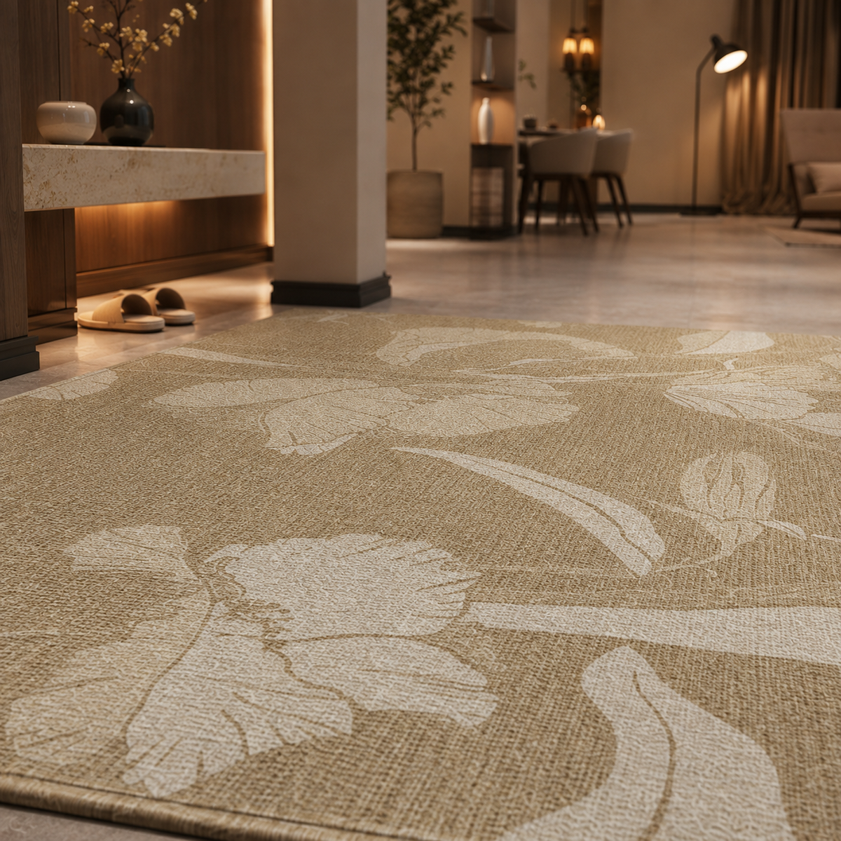 Tapis fleur beige