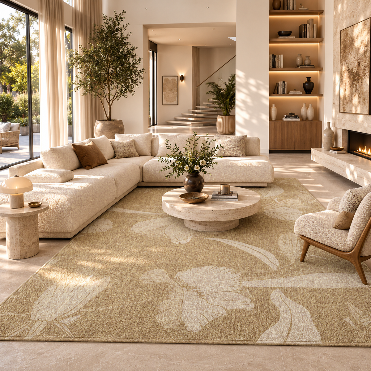 Tapis fleur beige