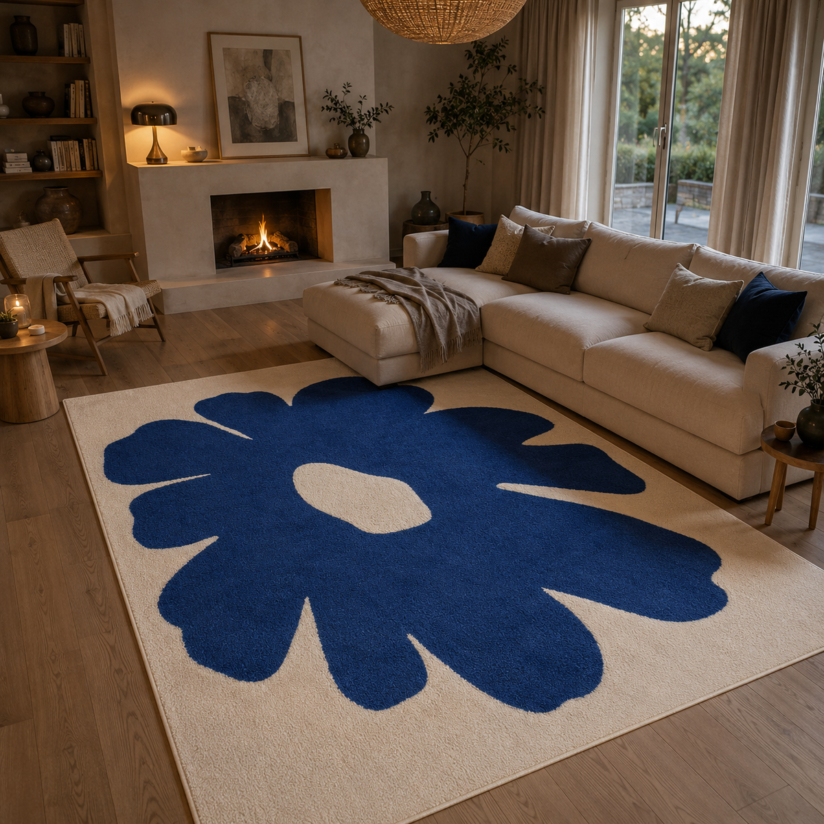 Tapis floral bleu