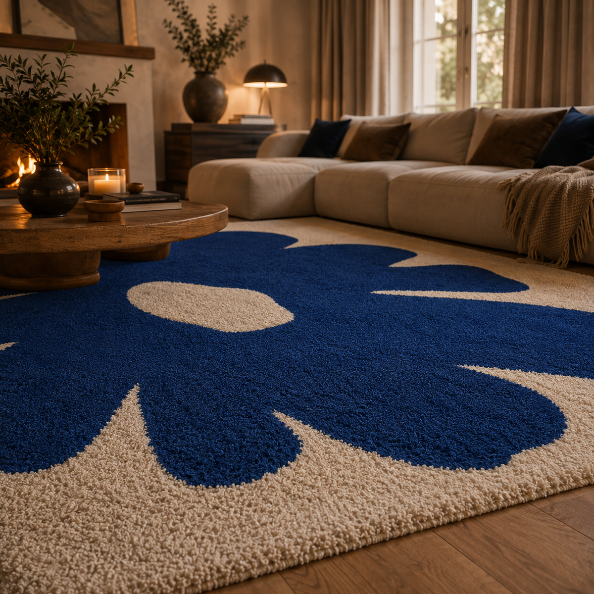 Tapis floral bleu