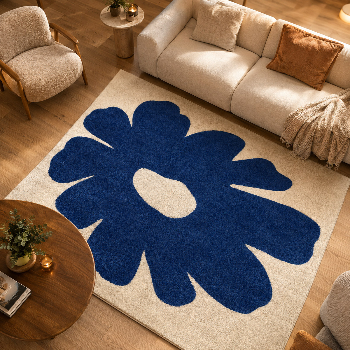 Tapis floral bleu