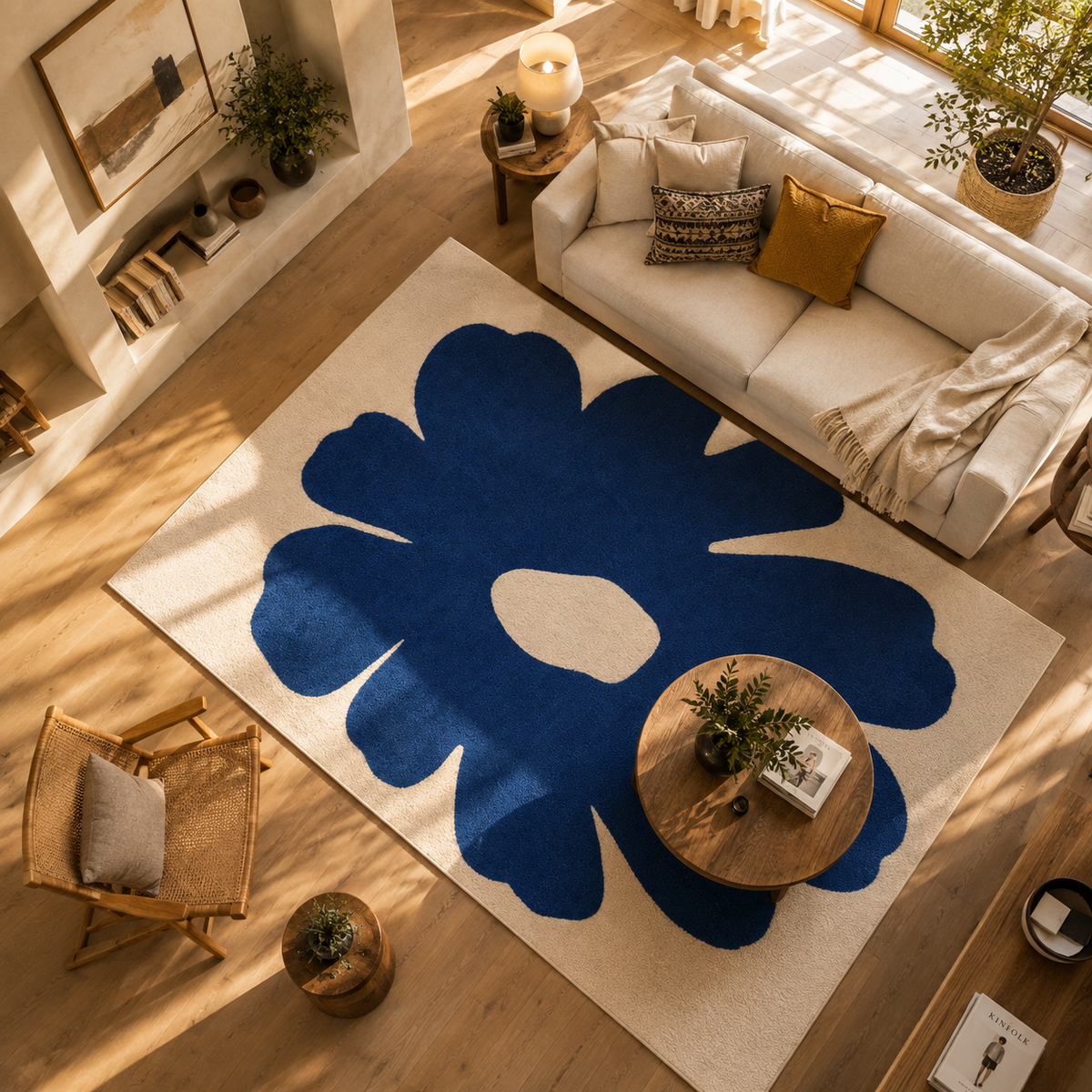 Tapis floral bleu
