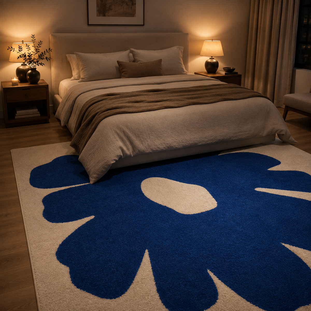 Tapis floral bleu