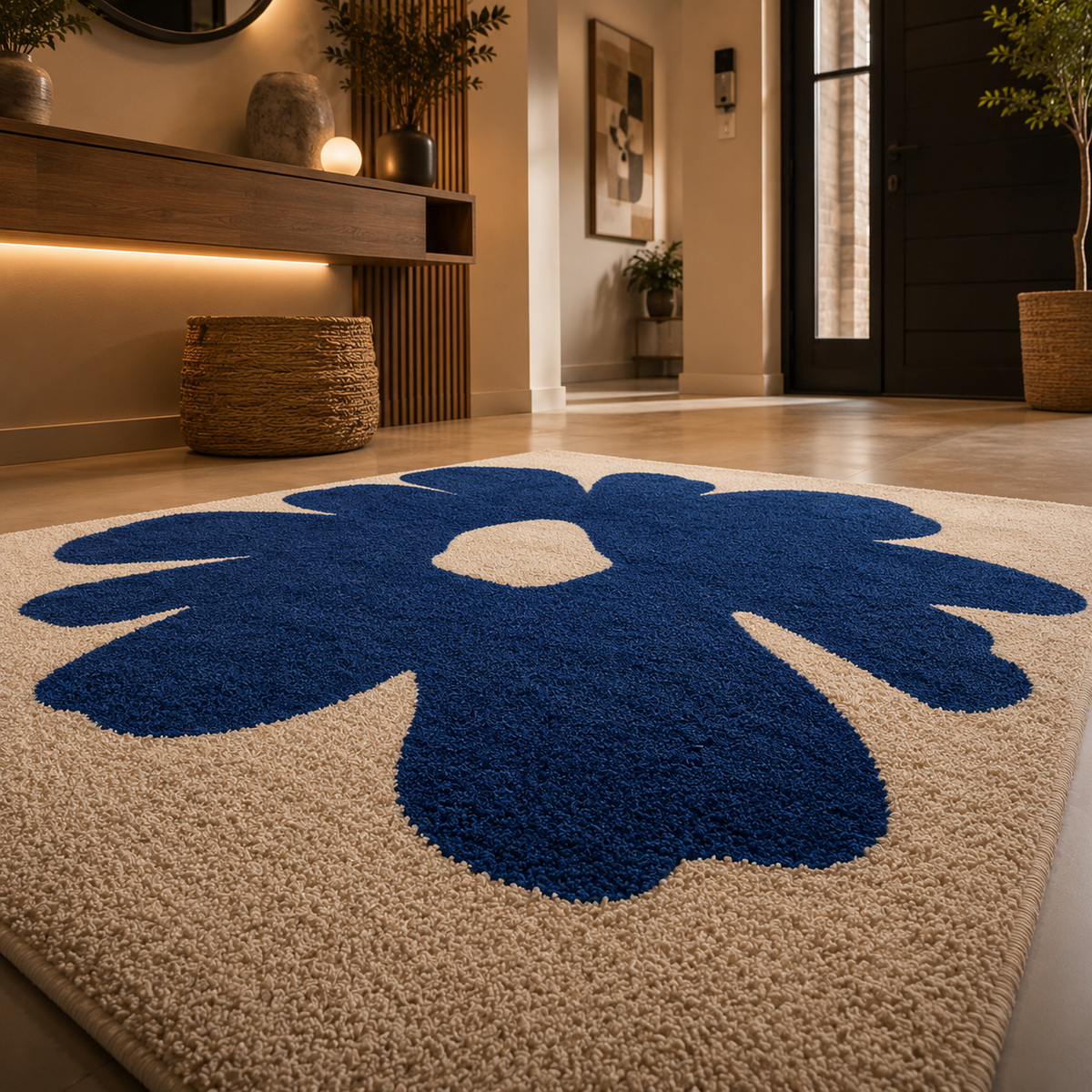 Tapis floral bleu