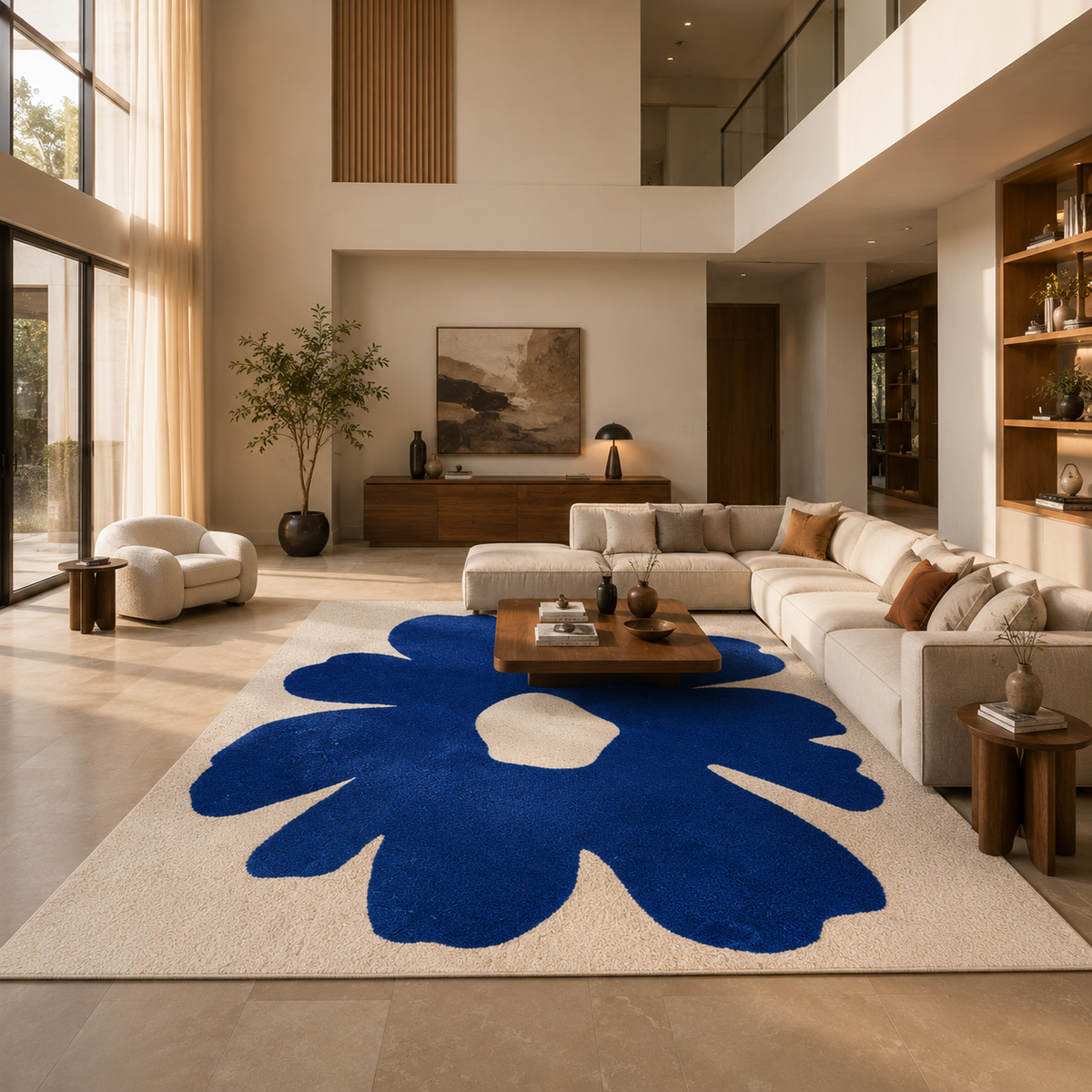 Tapis floral bleu