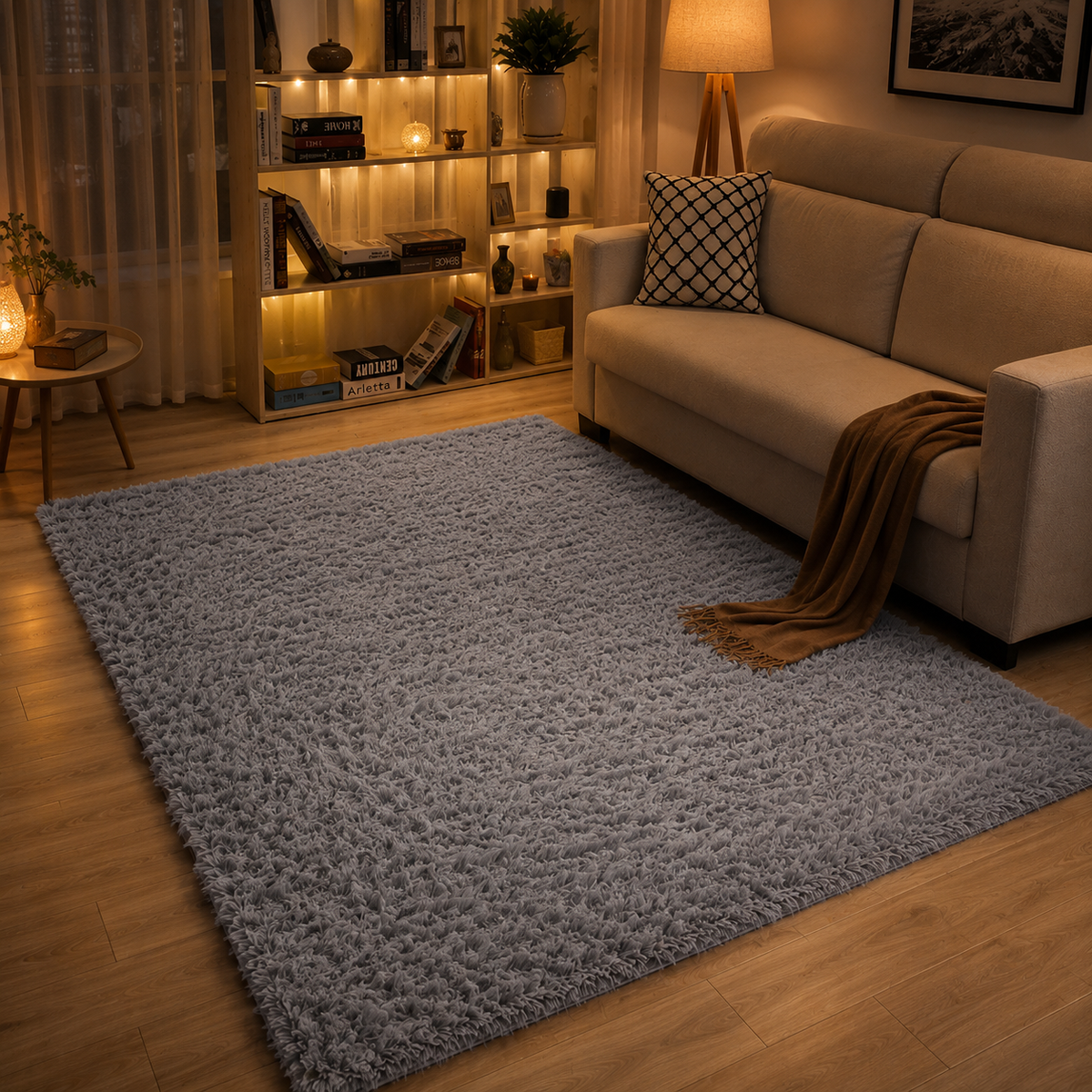 Tapis gris long poil