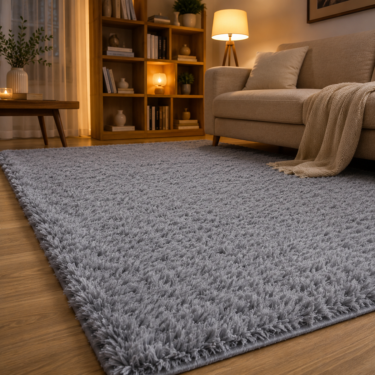 Tapis gris long poil
