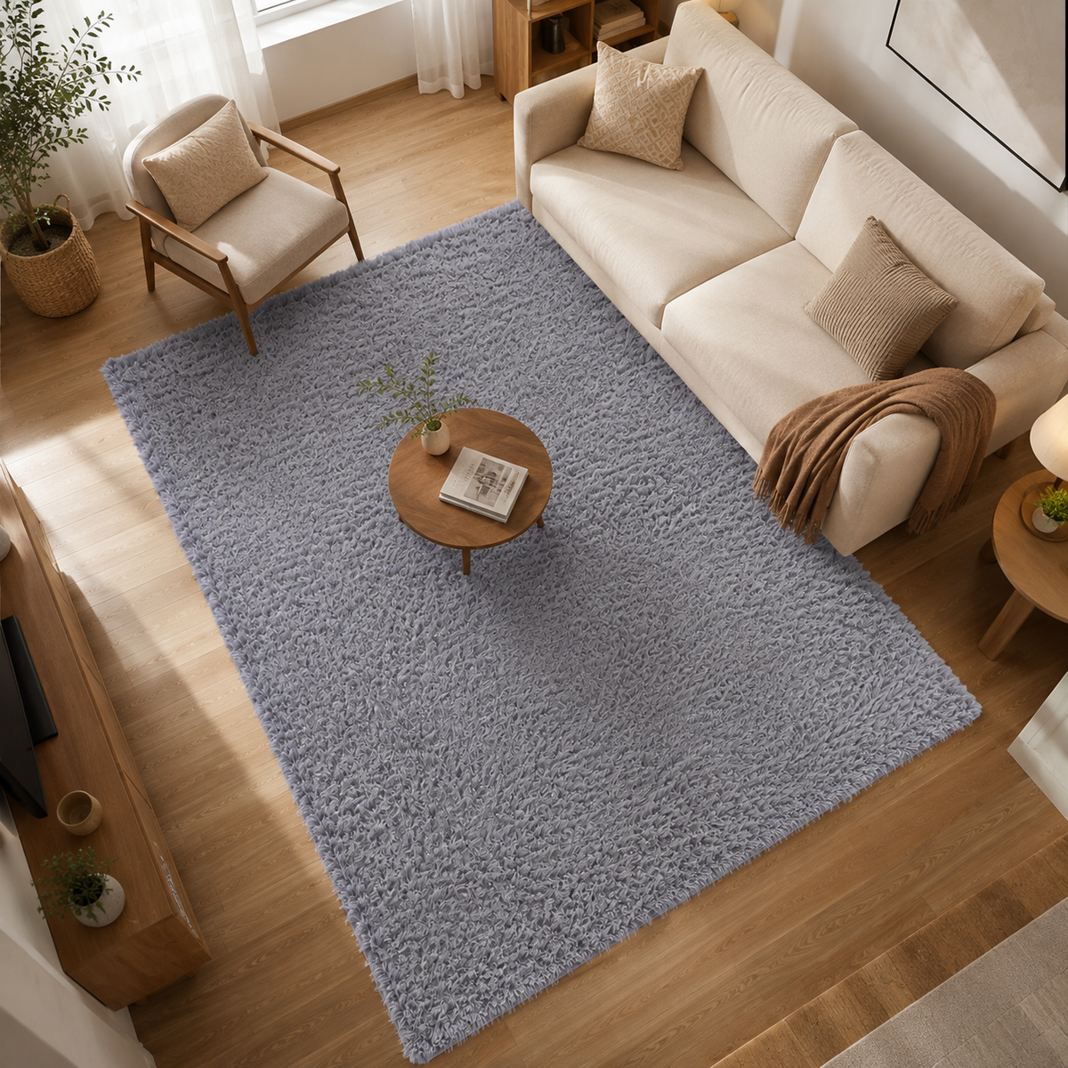 Tapis gris long poil