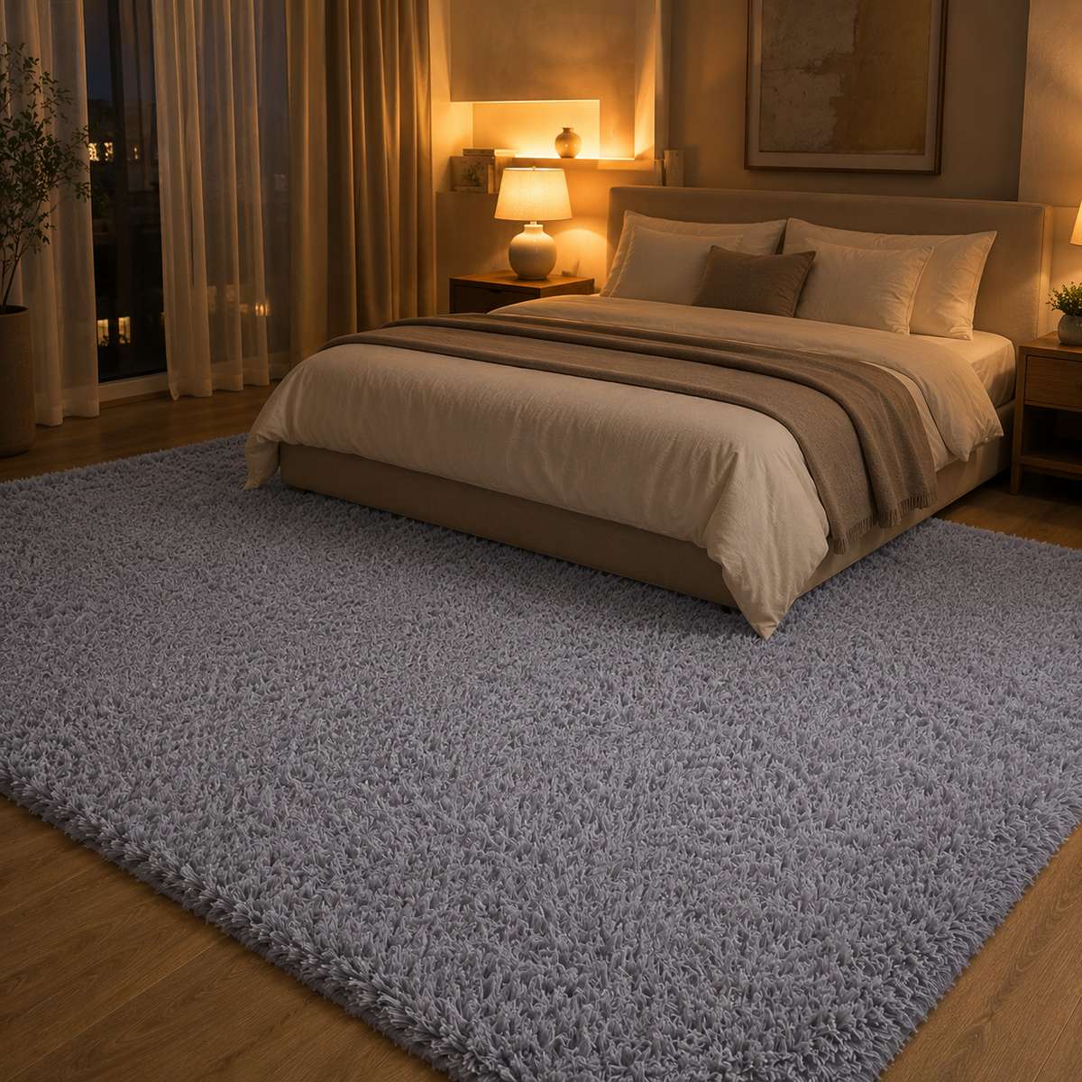 Tapis gris long poil
