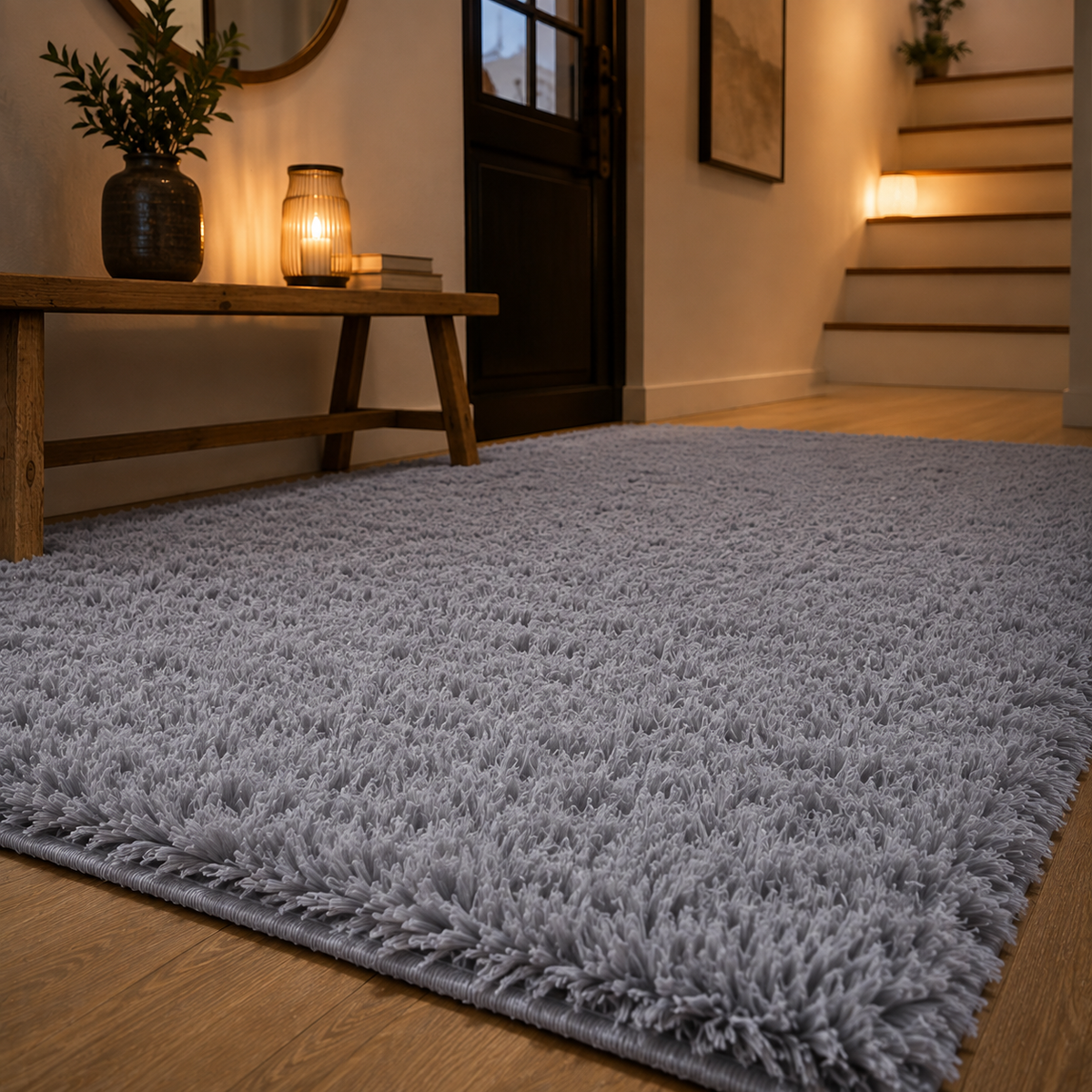 Tapis gris long poil