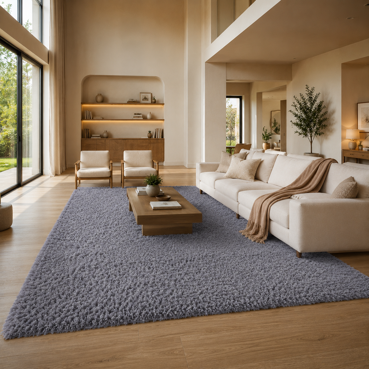 Tapis gris long poil