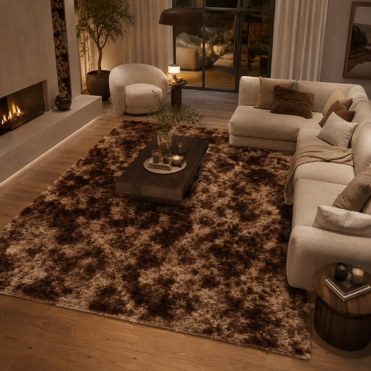 Tapis marron poil long