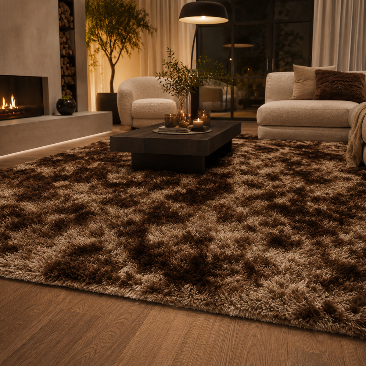 Tapis marron poil long