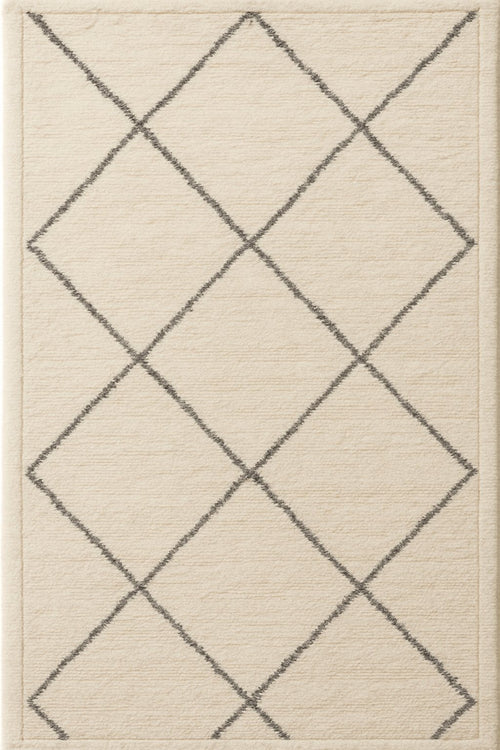 Tapis berbère blanc Alba — coloris Ivoire & charbon, vu de dessus