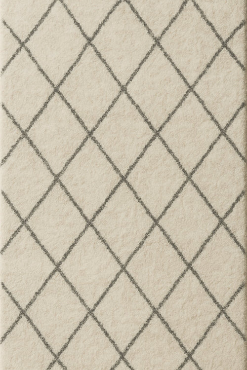 Tapis berbère blanc Alba — coloris Grès & encre, vu de dessus