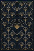 Tapis art déco bleu Brasserie — coloris Nuit & or brassé, vu de dessus