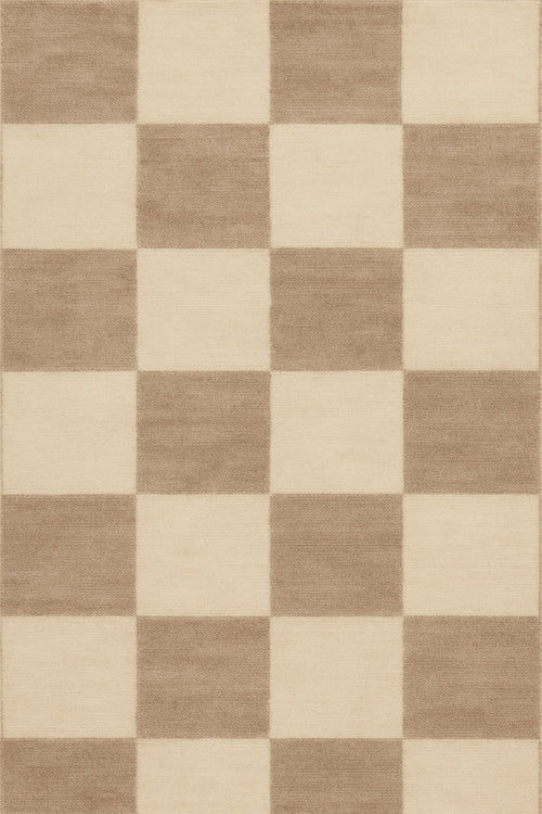 Tapis damier beige Damier — coloris Crème & taupe, vu de dessus