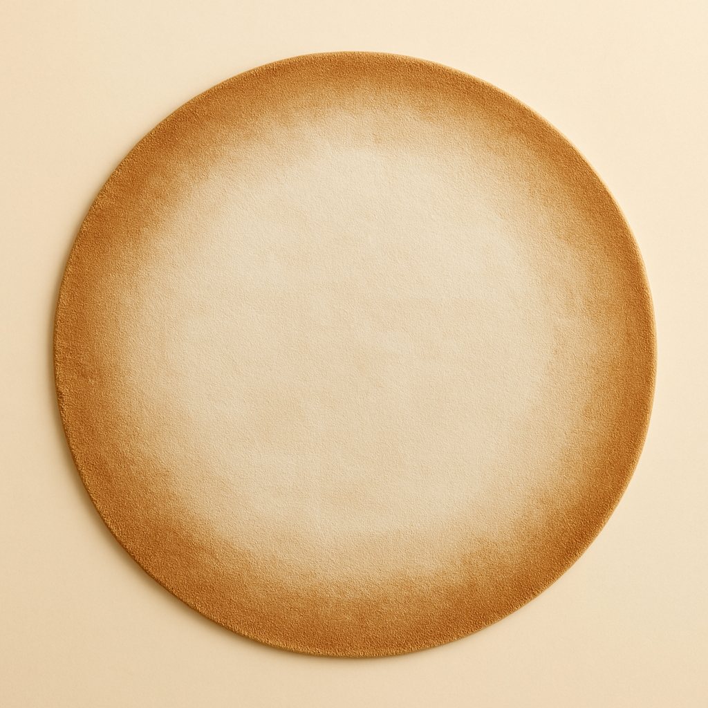 Tapis rond beige Halo — coloris Grès dégradé, vu de dessus