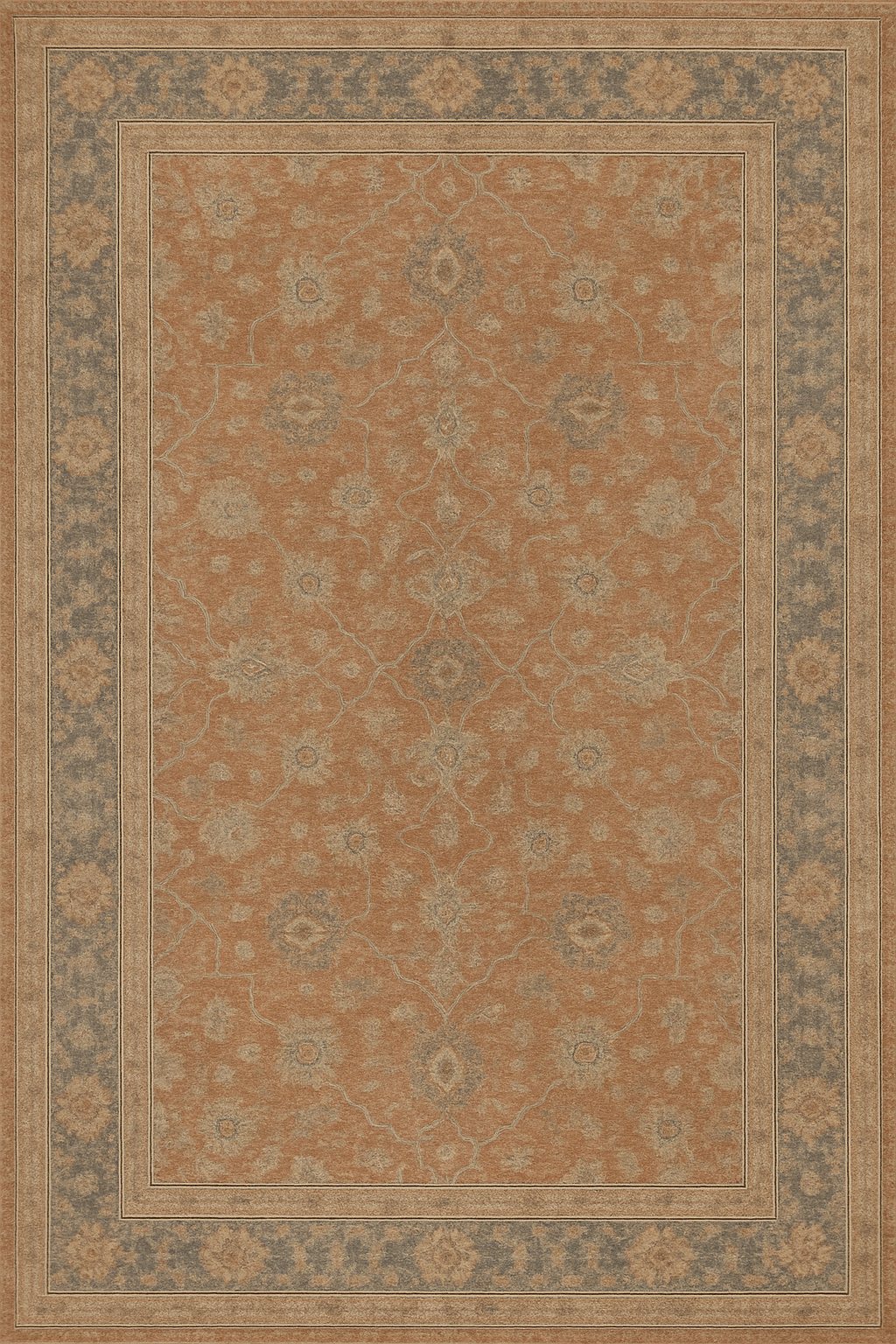 Tapis oriental terracotta Nomade — coloris Terracotta & encre, vu de dessus